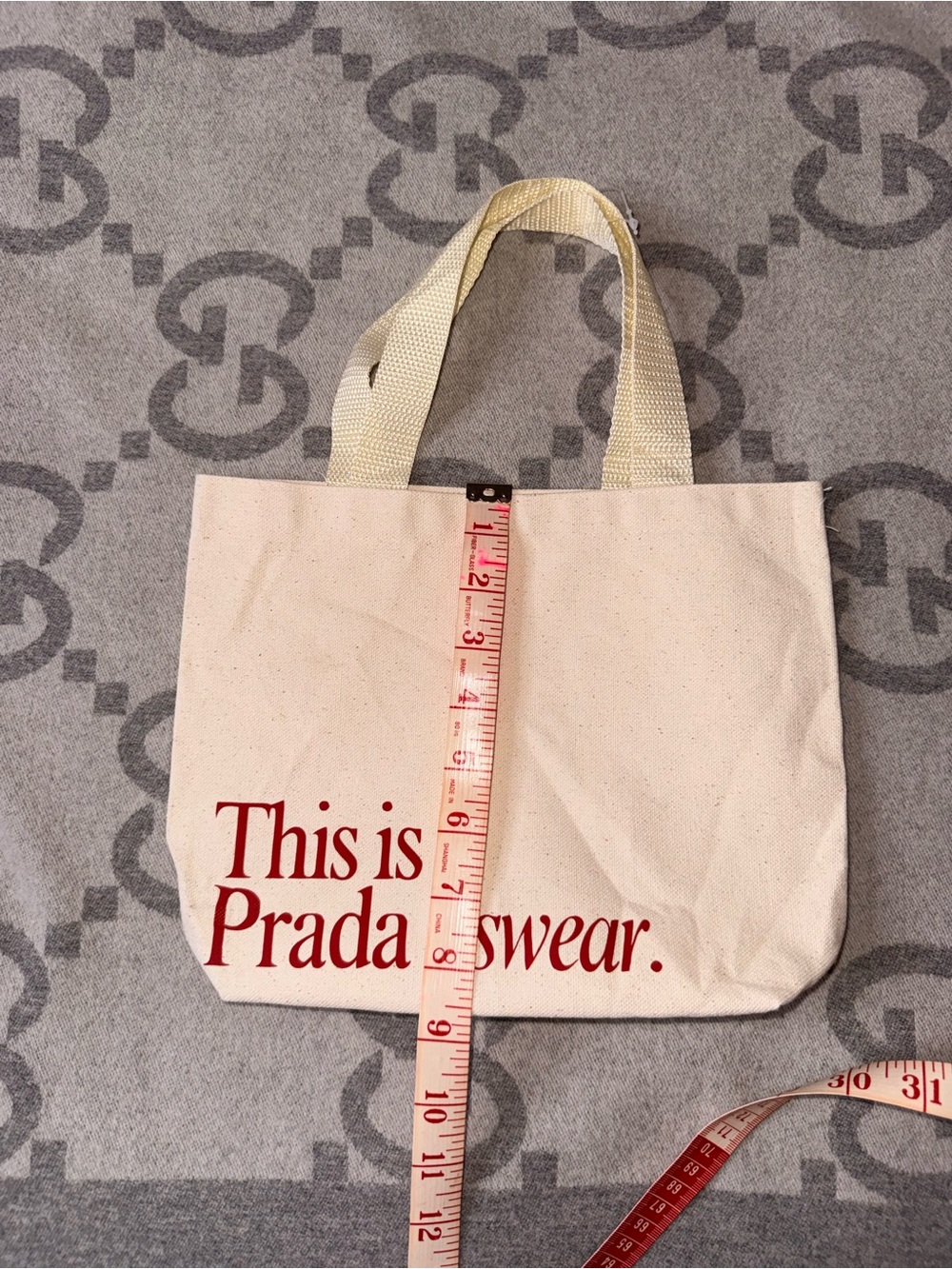 NWOT Beige Small Canvas Tote with Red Script - Picture 4 of 8